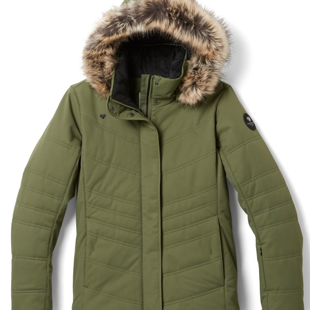 Obermeyer Fur Trimmed Women’s Ski/Board Jacket. Size 8. Color-Military Time